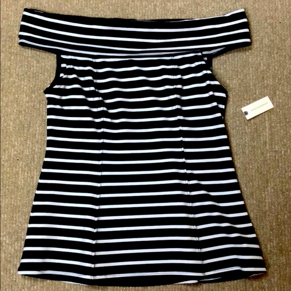 Anthropologie Navy Striped Off the Shoulder Top - Picture 1 of 4